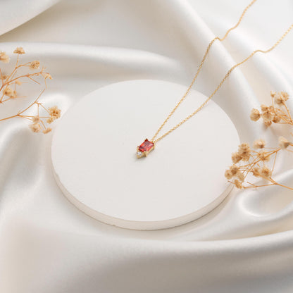 Red Gemstone Pendant – Elegant Gold Birthstone Necklace