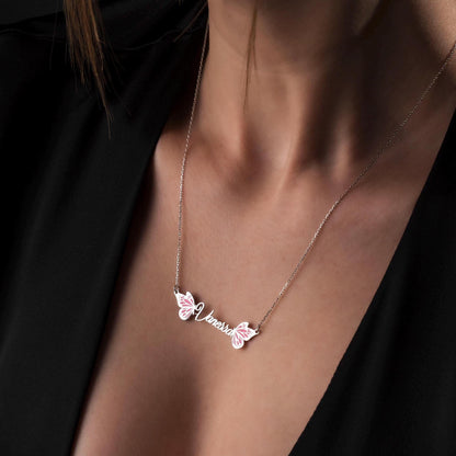 Whimsical Butterfly Name Necklace - Personalized 925 Silver Pendant for Her