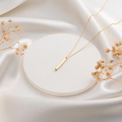 Minimal Vertical Bar Necklace – Custom Engraved Pendant, 18K Gold Plated