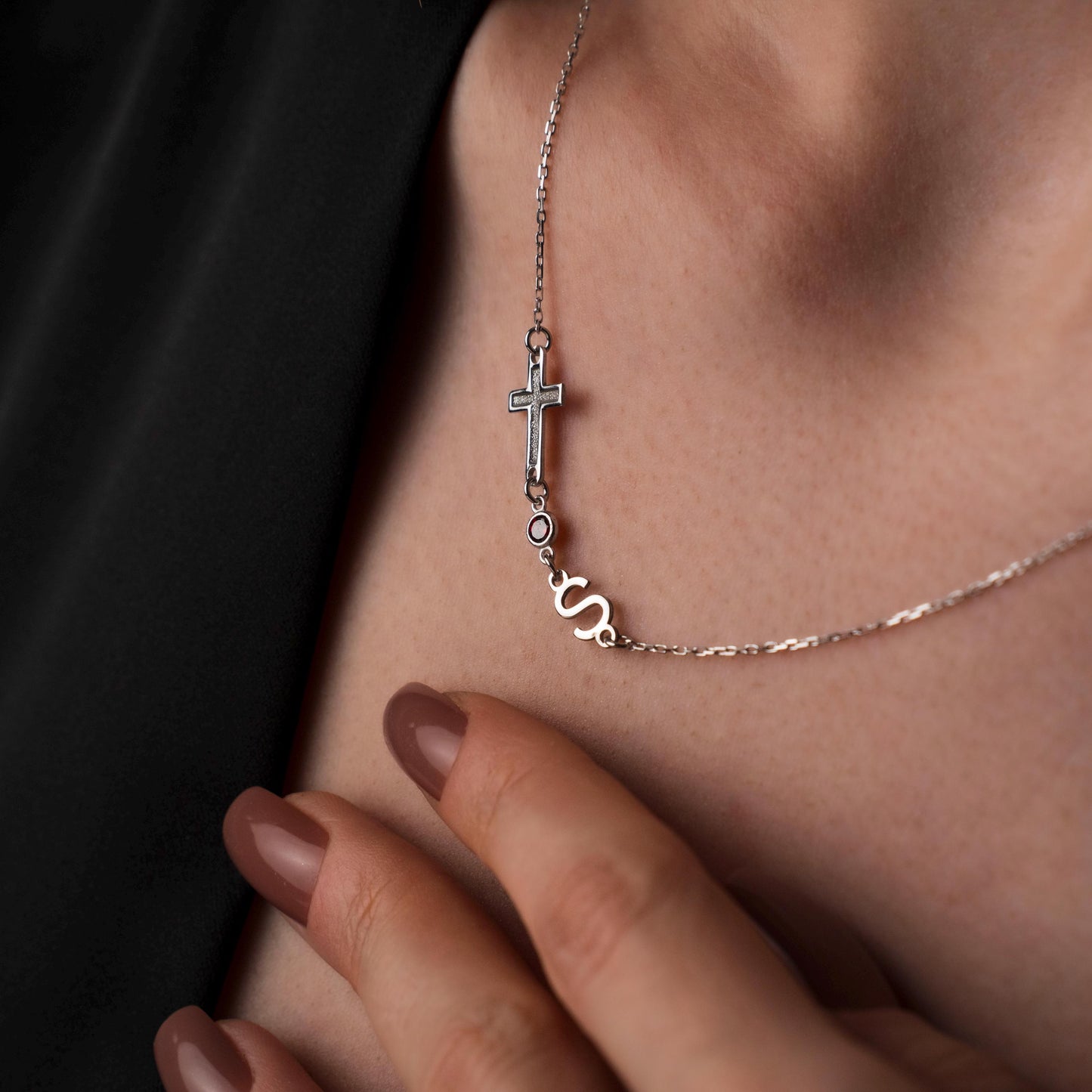 Heavenly Birthstone Blessings: Customized Cross Necklace for Her