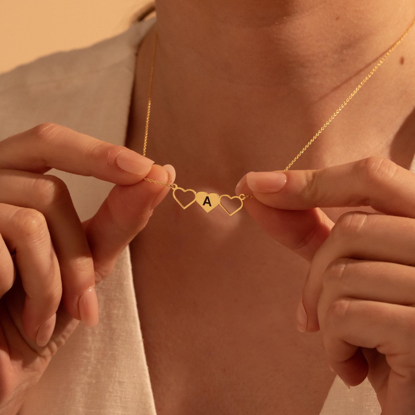 Personalized Heart Initial Necklace – Custom Triple Heart Pendant Gift for Her