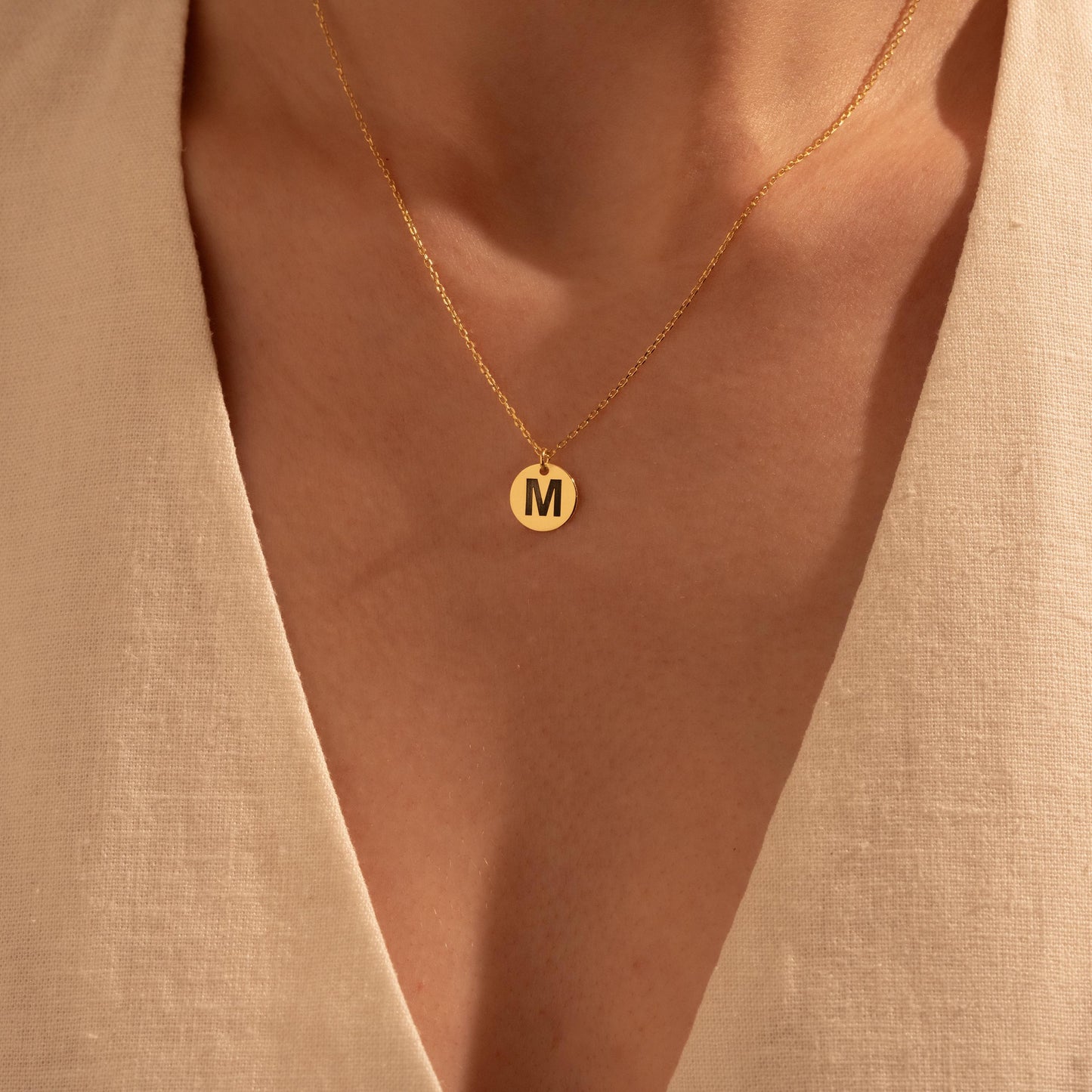 Custom Initial Disc Necklace in Gold - Personalized Letter Pendant, Elegant Gift for Her