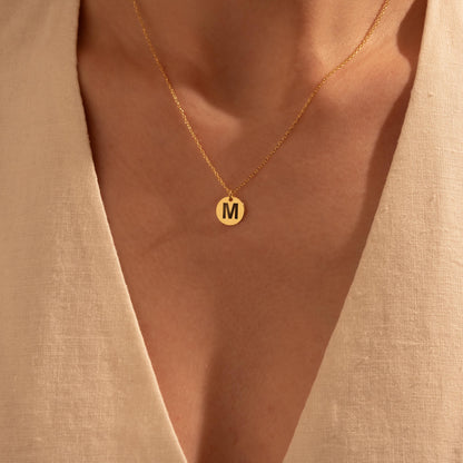 Custom Initial Disc Necklace in Gold - Personalized Letter Pendant, Elegant Gift for Her