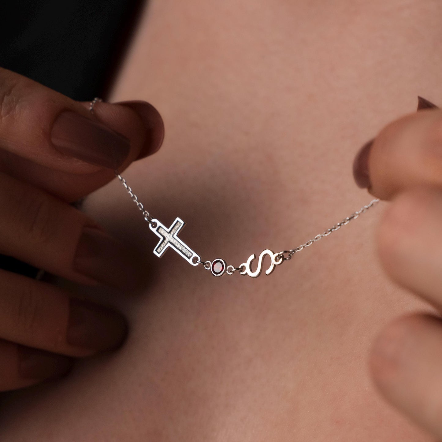 Heavenly Birthstone Blessings: Customized Cross Necklace for Her