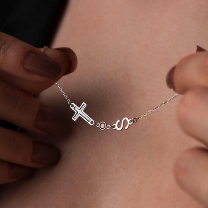 Heavenly Birthstone Blessings: Customized Cross Necklace for Her