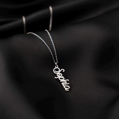 Chic Silver Name Pendant - Vertical Custom Necklace - Thoughtful Gift for Her - Dainty Personalized Jewelry