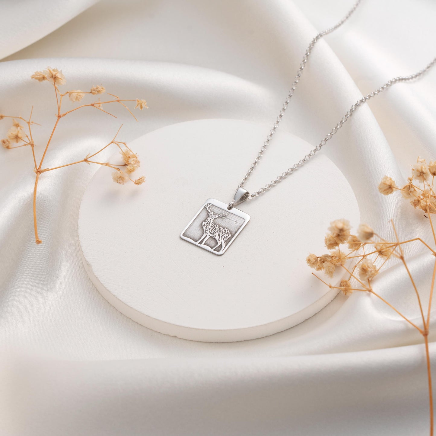 Silver Deer Pendant Necklace – Rustic Nature Gift for Her