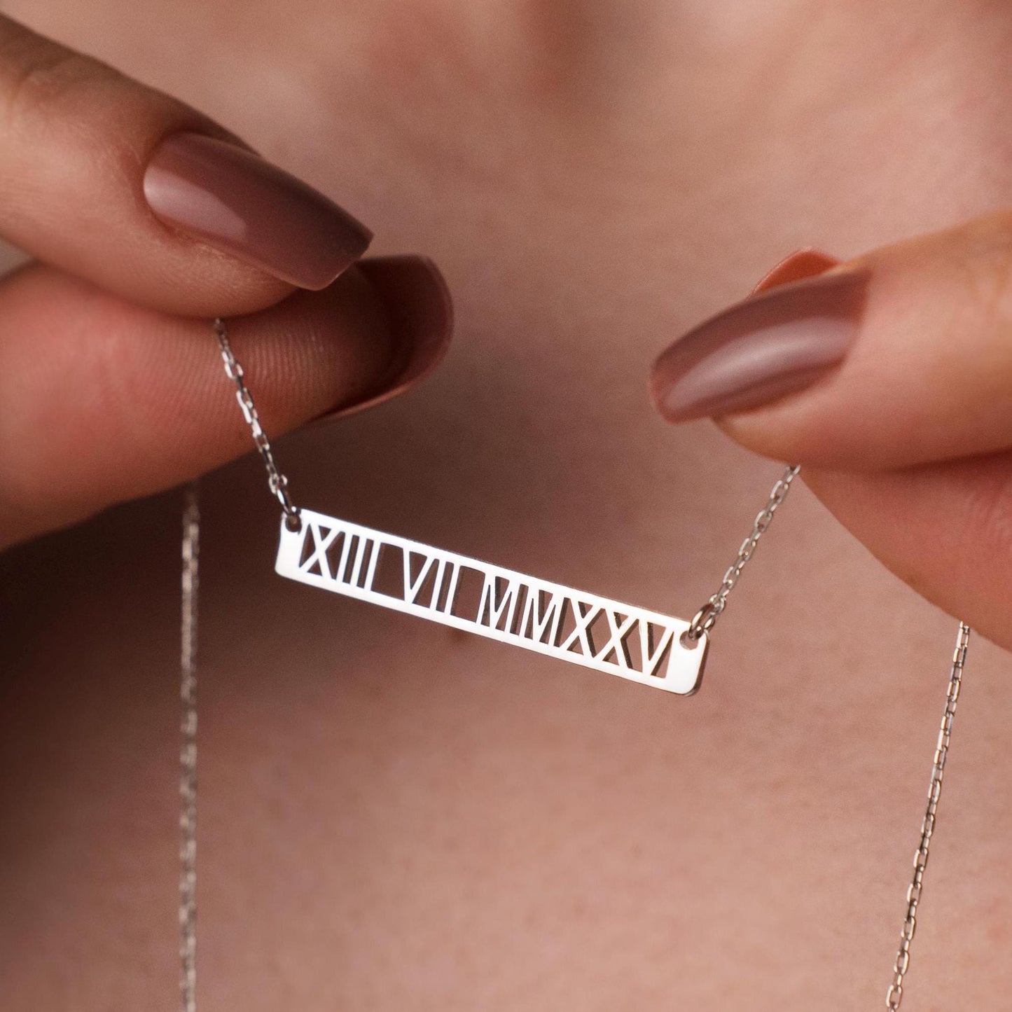 Elegant Roman Numeral Necklace - Custom Date Pendant in Sterling Silver, Unique Gift for Him or Her