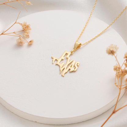 Texas Map Necklace – Custom State Pendant, Gold Plated Texas Jewelry Gift