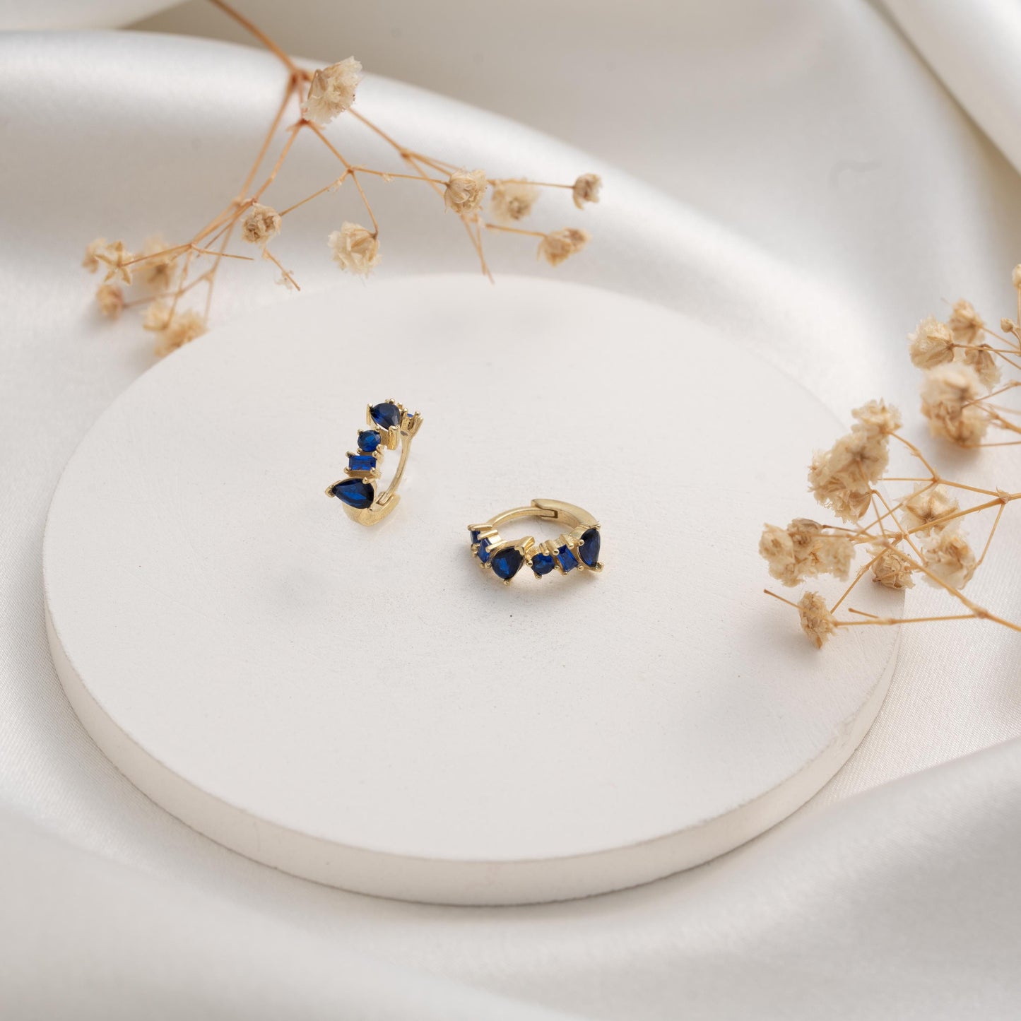 Chic Blue Crystal Earrings with a Touch of Gold - Ideal Gift for Her
