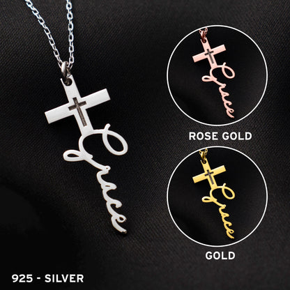 Customized Cross Necklace for Her - Unique Name Pendant in Sterling Silver