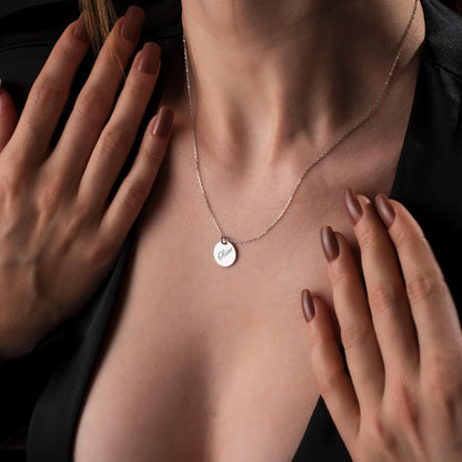 Custom Round Name Necklace, 925 Silver Pendant, Minimalist Jewelry, Personalized Gift for Her