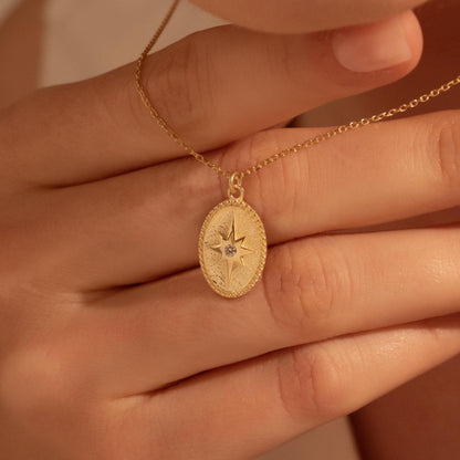 Vintage Star Pendant Necklace - Custom North Star Gift for Her, 18K Gold Plated