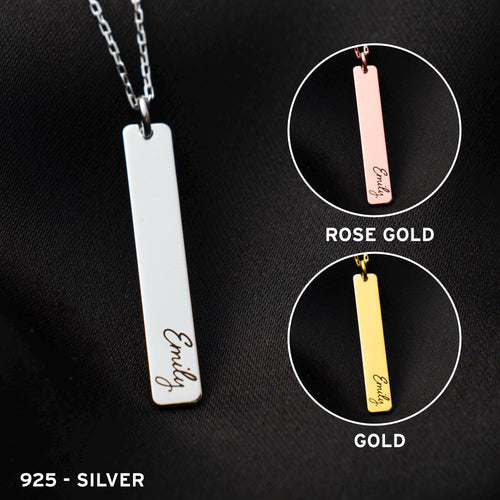 Personalized Bar Necklace, Custom Engraved Pendant, Minimalist Name Jewelry, Sterling Silver Gift for Her