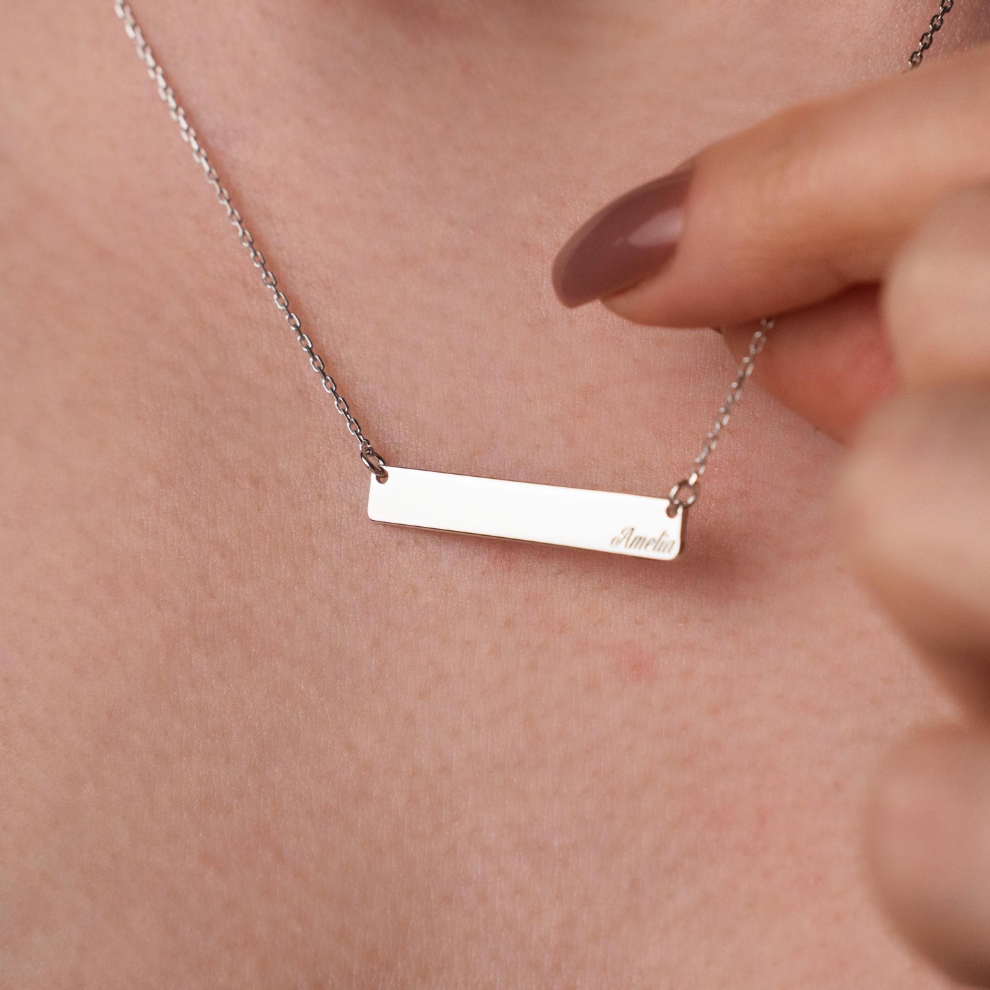 Personalized Bar Necklace, Engraved Nameplate Jewelry, Custom Sterling Silver Pendant, Minimalist Gift for Her