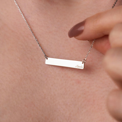 Personalized Bar Necklace, Engraved Nameplate Jewelry, Custom Sterling Silver Pendant, Minimalist Gift for Her