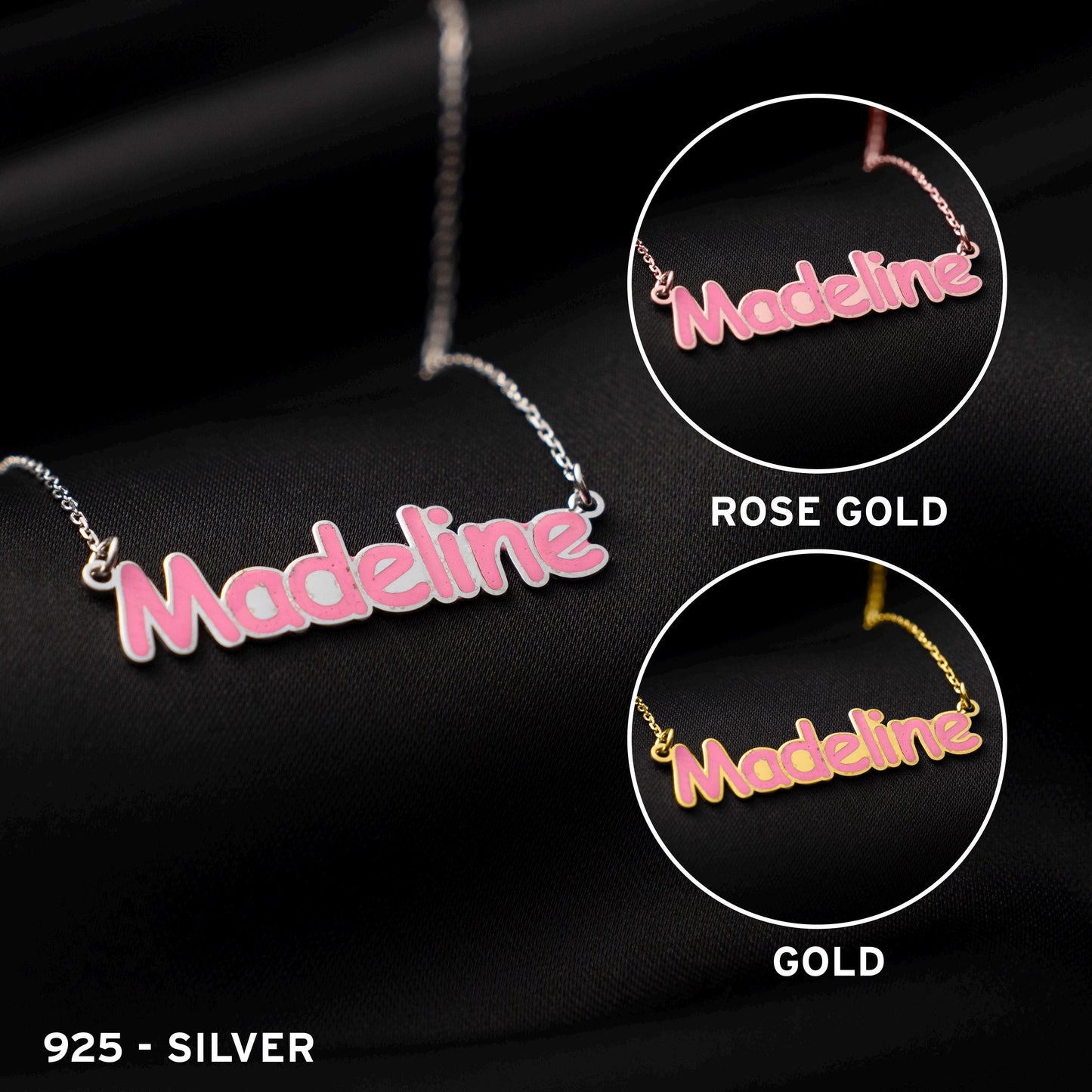 Enamel Name Necklace for Girls: Customized Silver Jewelry, Cute Personalized Gift