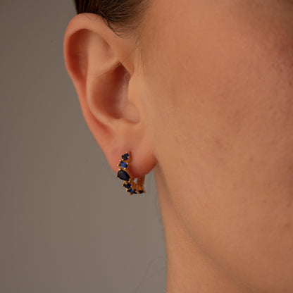 Chic Blue Crystal Earrings with a Touch of Gold - Ideal Gift for Her