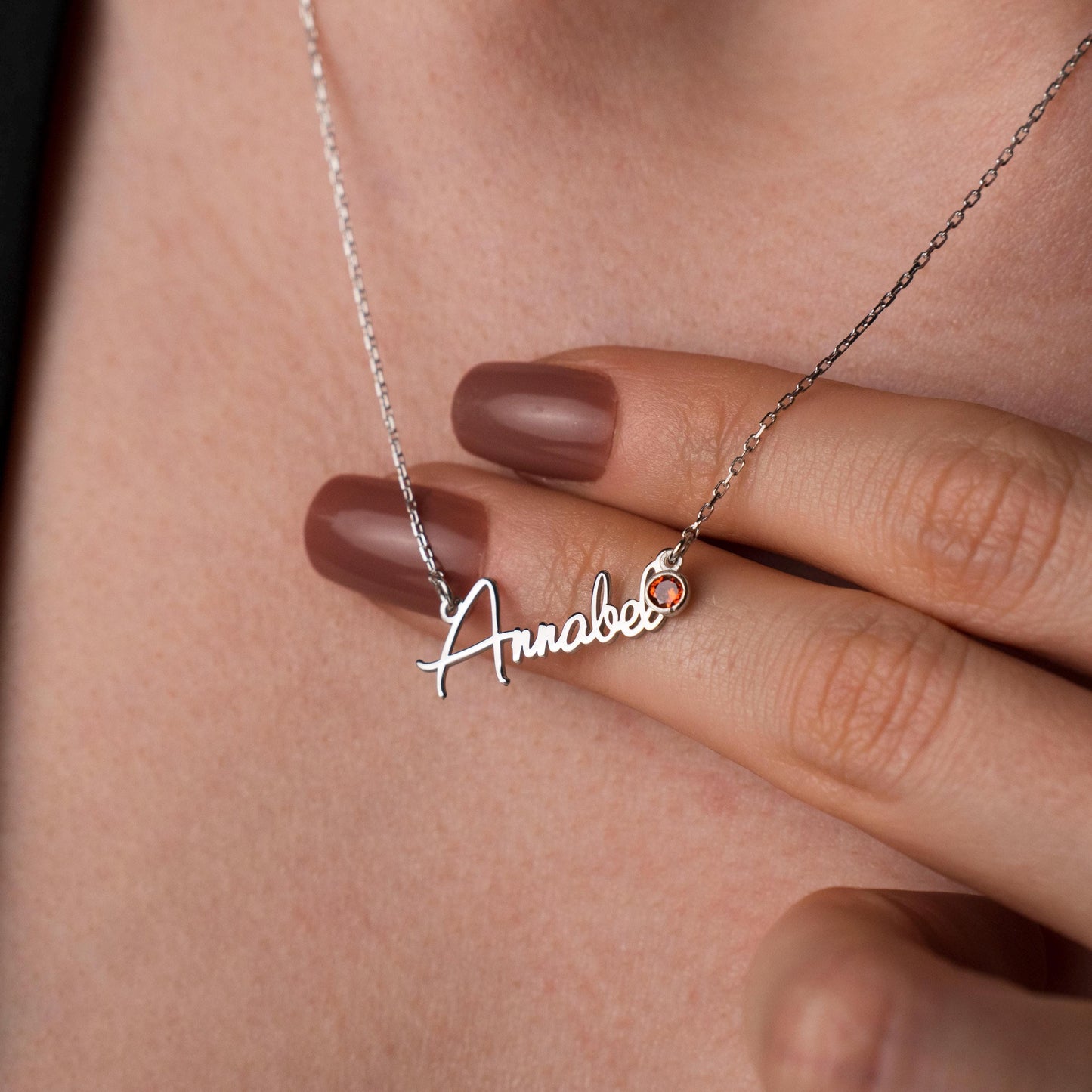 Name Necklace with Birthstone, Custom Silver Jewelry, 925 Pendant, Personalized Gift for Her