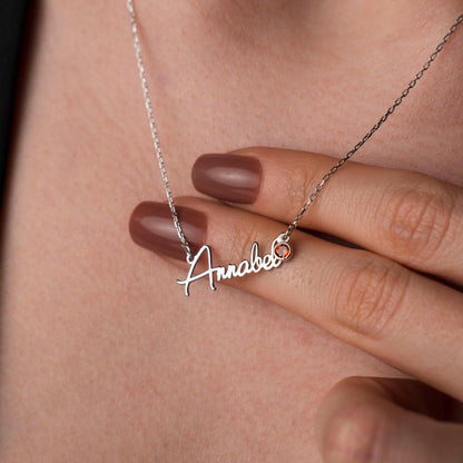 Name Necklace with Birthstone, Custom Silver Jewelry, 925 Pendant, Personalized Gift for Her