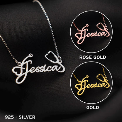 Customized Stethoscope Necklace for Doctors, Sterling Silver Medical Gift