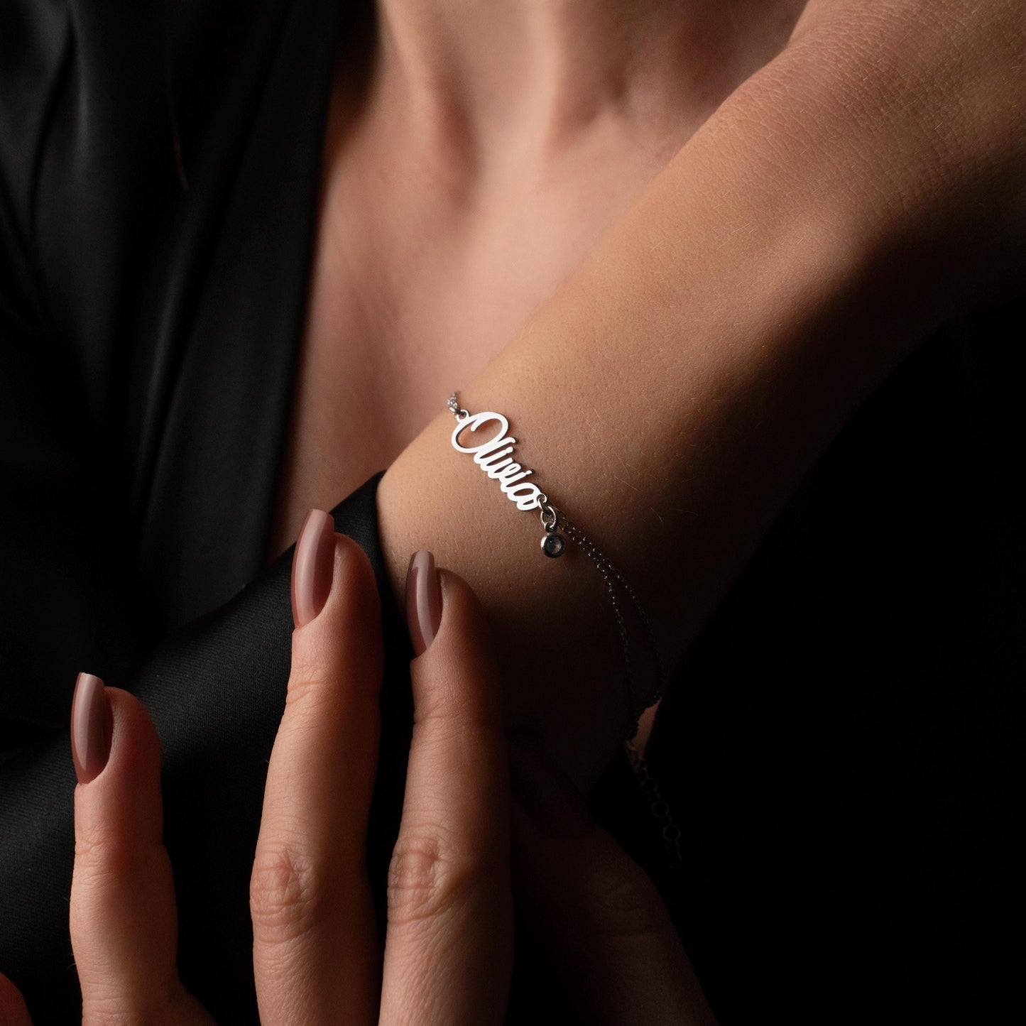 Elegant Birthstone Bracelet with Custom Name - Personalized Sterling Silver Jewelry, Perfect Gift for Her