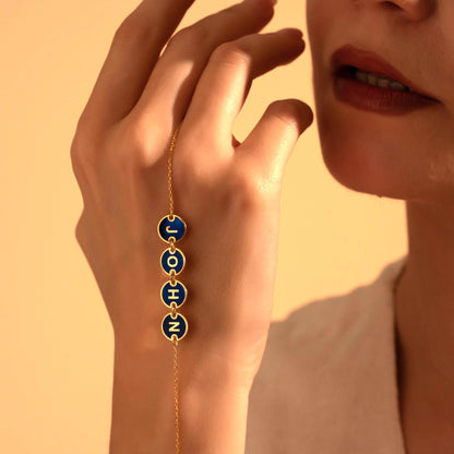 Bespoke Enamel Letter Bracelet - Vibrant Blue Personalized Jewelry