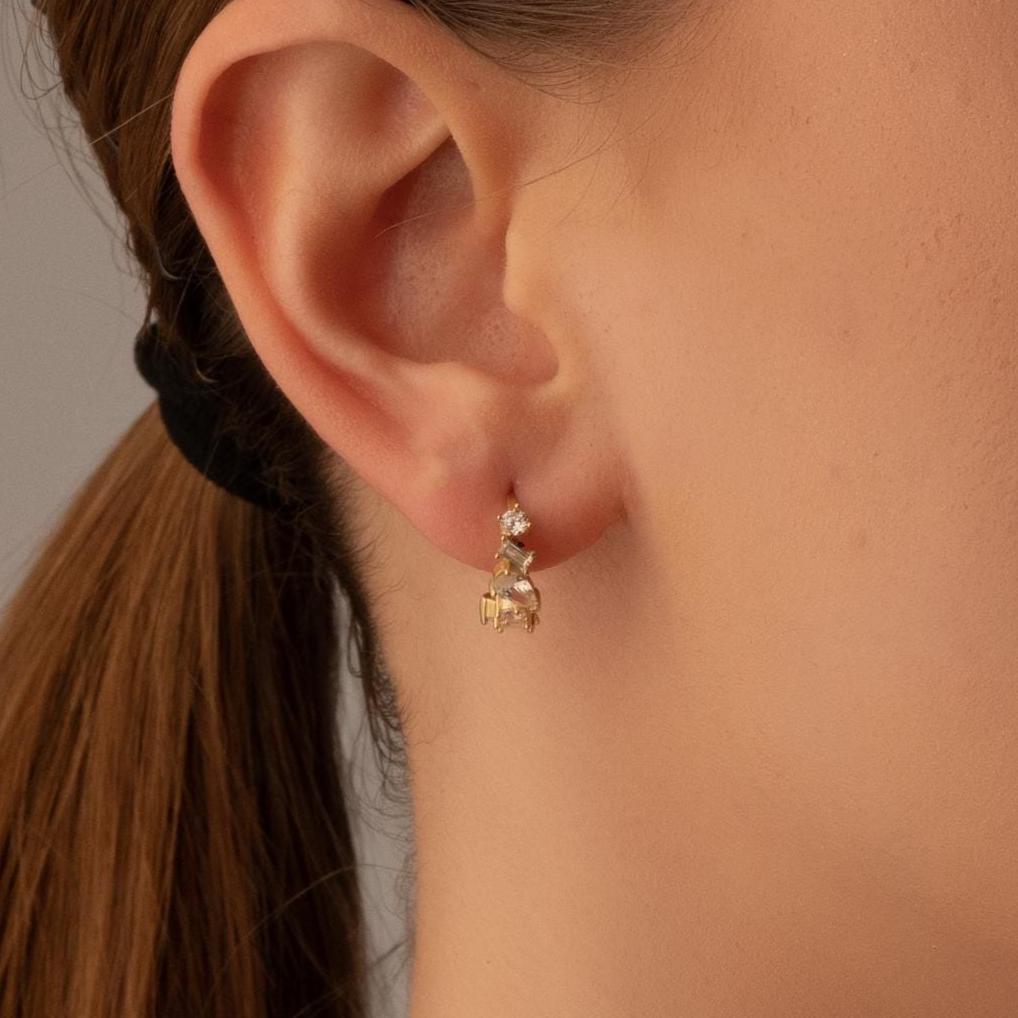 Luxurious Gold Dangle Earrings with Mixed Cut Crystals - Stunning Gift for Her