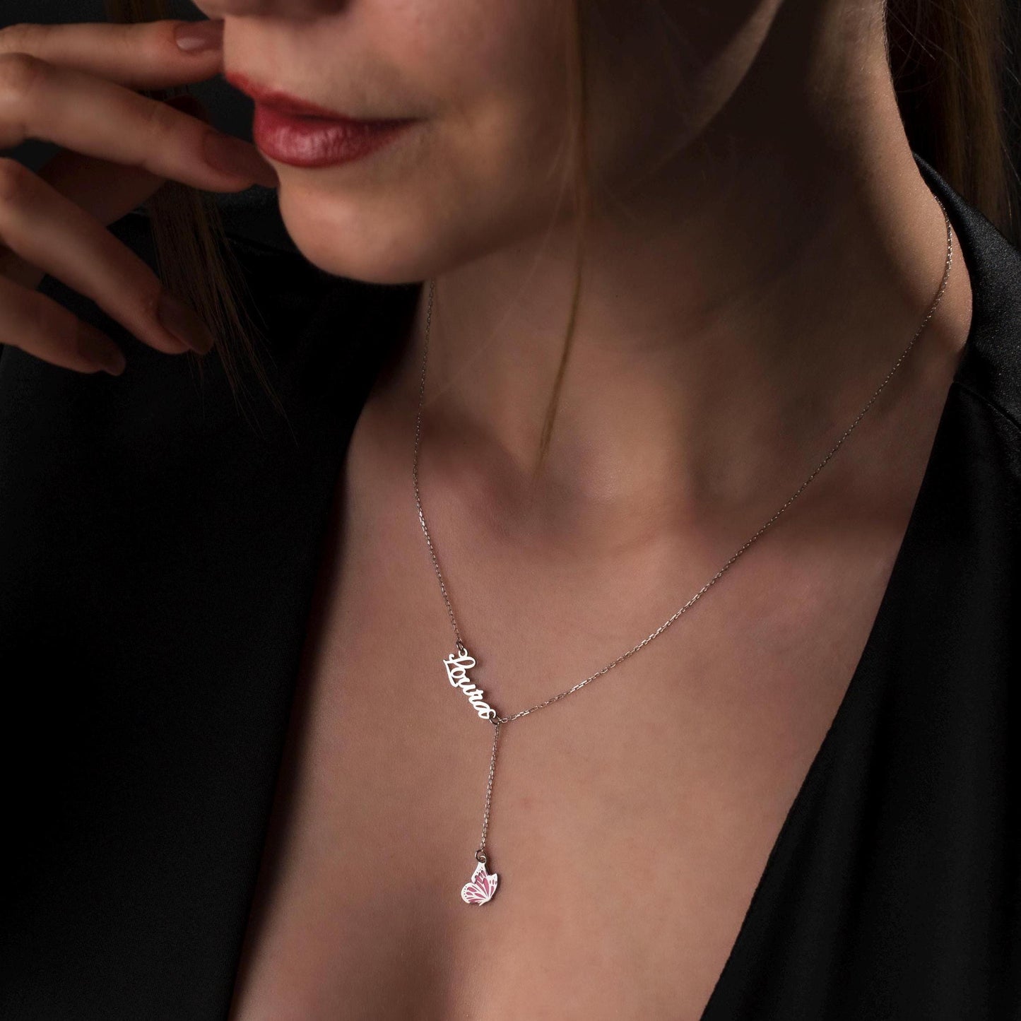 Enamel Butterfly Personalized Necklace - Elegant 925 Silver Jewelry for Her