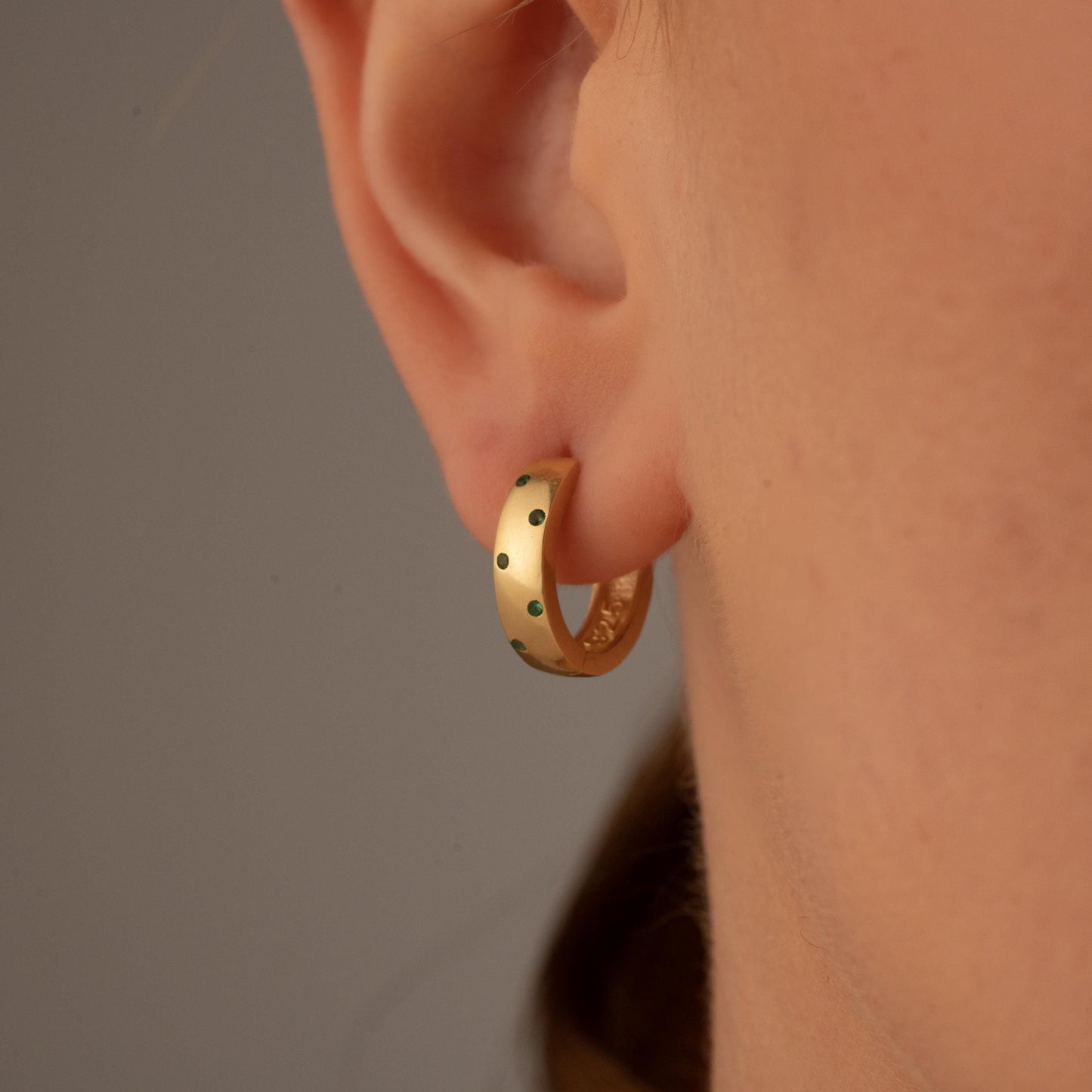 Huggie Earrings – Green Stone Hoop – Minimalist Gift for Her or Him