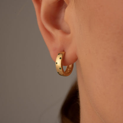 Huggie Earrings – Green Stone Hoop – Minimalist Gift for Her or Him