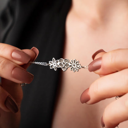 Blossom Birth Flower Bracelet: A Dainty Floral Delight in Silver or Gold
