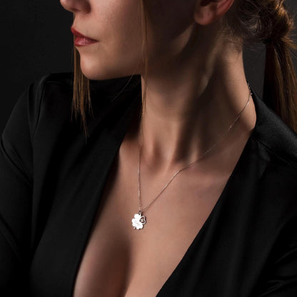 Lucky Four Leaf Clover Necklace - Personalized Silver Charm for Her