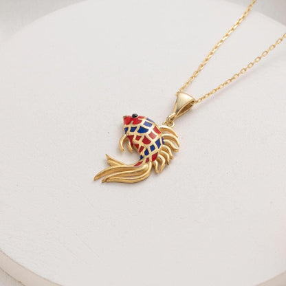 Vibrant Fish Pendant Necklace - Elegant 18K Gold Plated Enamel Charm for Her
