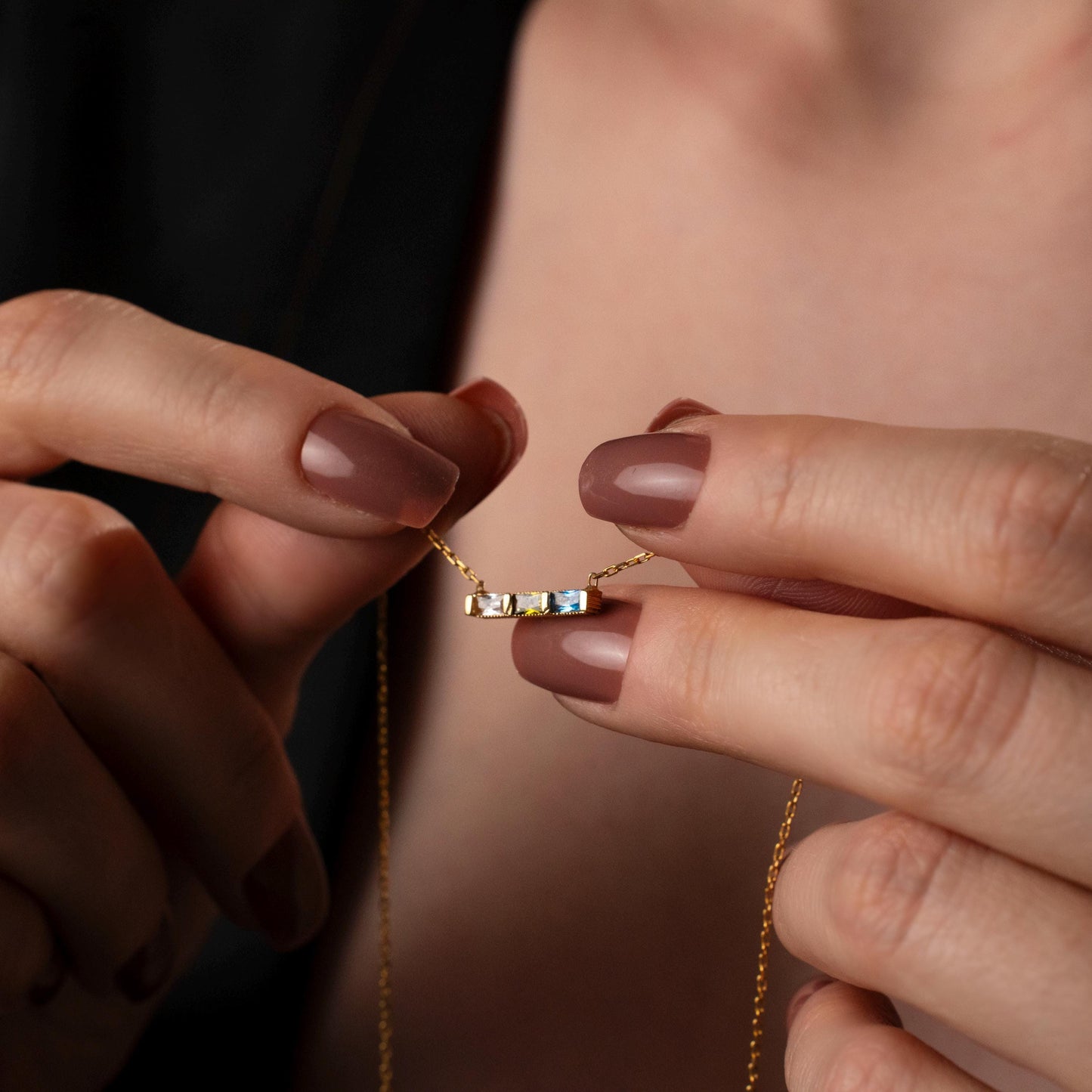 Minimalist Family Necklace with Birthstone Bar - Meaningful Gift Idea