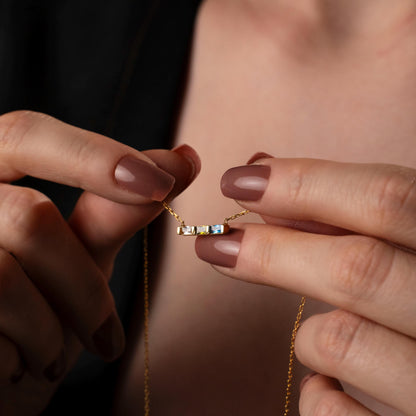 Minimalist Family Necklace with Birthstone Bar - Meaningful Gift Idea