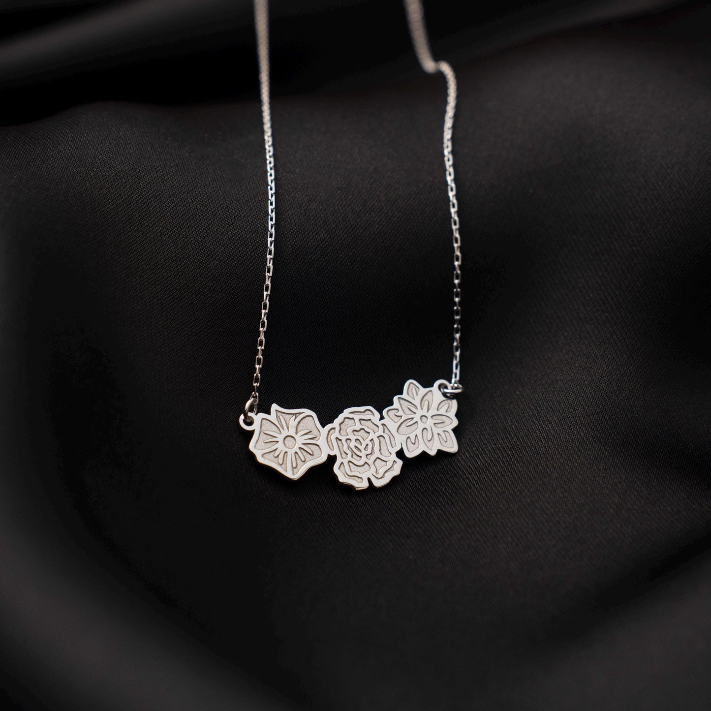 Celebrate Her Birth Month with a Personalized Silver Flower Necklace - Custom Jewelry Gift