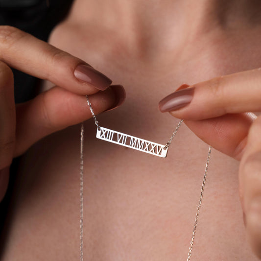 Elegant Roman Numeral Necklace - Custom Date Pendant in Sterling Silver, Unique Gift for Him or Her