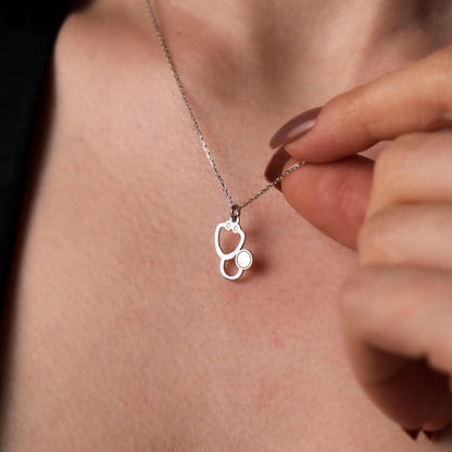 Chic Stethoscope Necklace for Healthcare Heroes - Personalized Sterling Silver Pendant for Doctors and Nurses