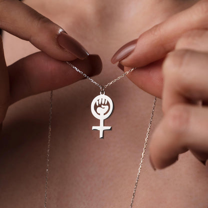 Feminist Symbol Necklace, Women’s Rights Jewelry, Sterling Silver Pendant, Empowerment Gift for Her