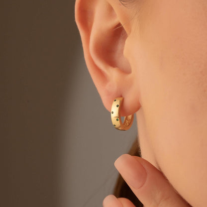 Huggie Earrings – Green Stone Hoop – Minimalist Gift for Her or Him