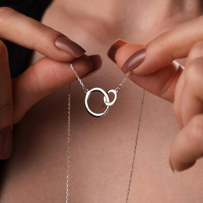 Interlocking Circles Necklace, Personalized Engraved Jewelry, Sterling Silver Pendant, Meaningful Gift for Her