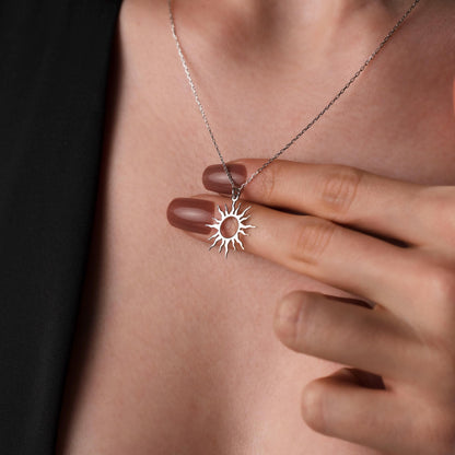 Sun Necklace, Sterling Silver Jewelry, Minimalist Sun Pendant, Celestial Gift for Her