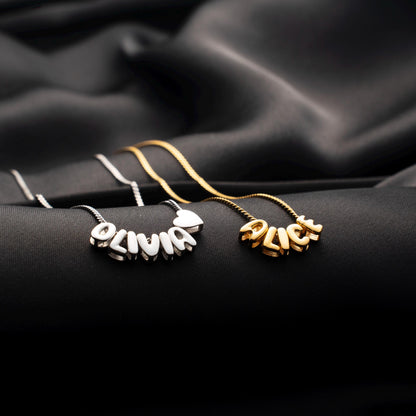 Personalized Bubble Letter Necklace - Custom Name Jewelry in Silver or 18K Gold Plated