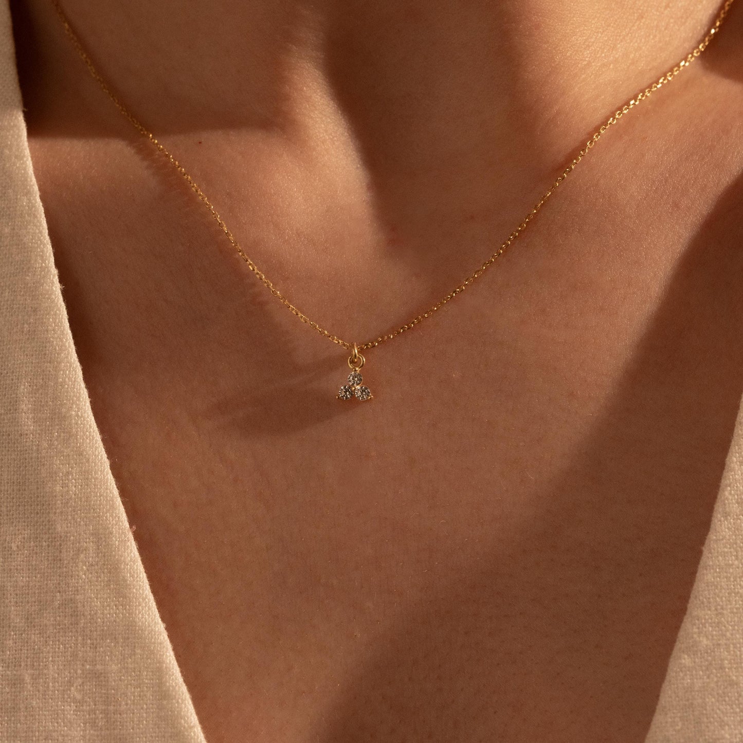 Three Stone Dainty Necklace – Minimalist Gold Gift for Her