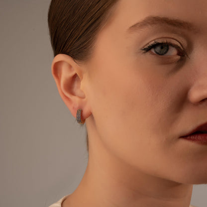 Edgy Chic Huggie Earrings - Crystal Black Hoops for Stylish Women