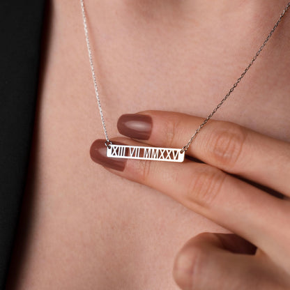 Elegant Roman Numeral Necklace - Custom Date Pendant in Sterling Silver, Unique Gift for Him or Her