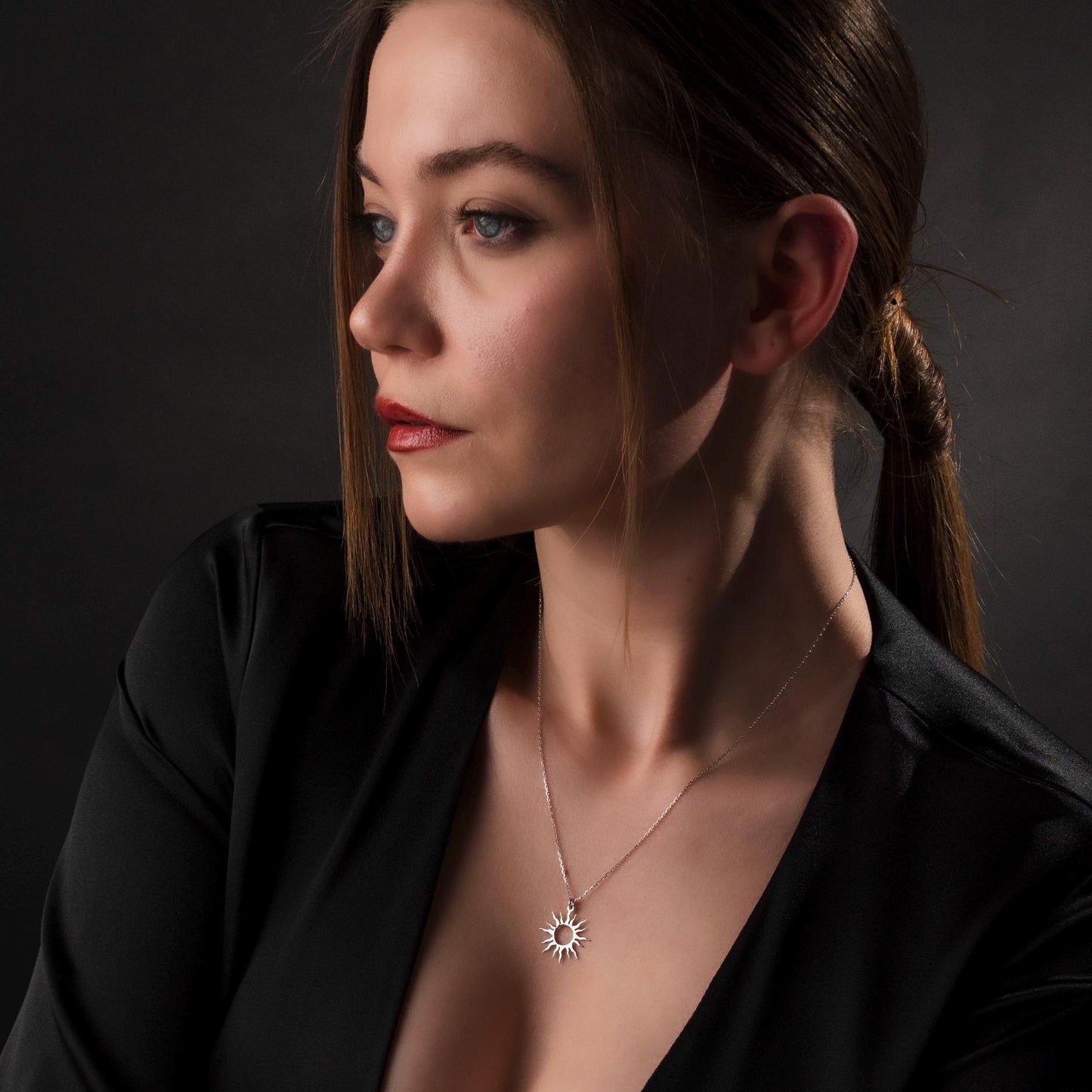 Sun Necklace, Sterling Silver Jewelry, Minimalist Sun Pendant, Celestial Gift for Her