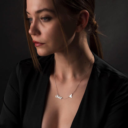 Name in the Heart: Custom 925 Silver Necklace, Engraved Name Pendant, Personalized Gift for Her