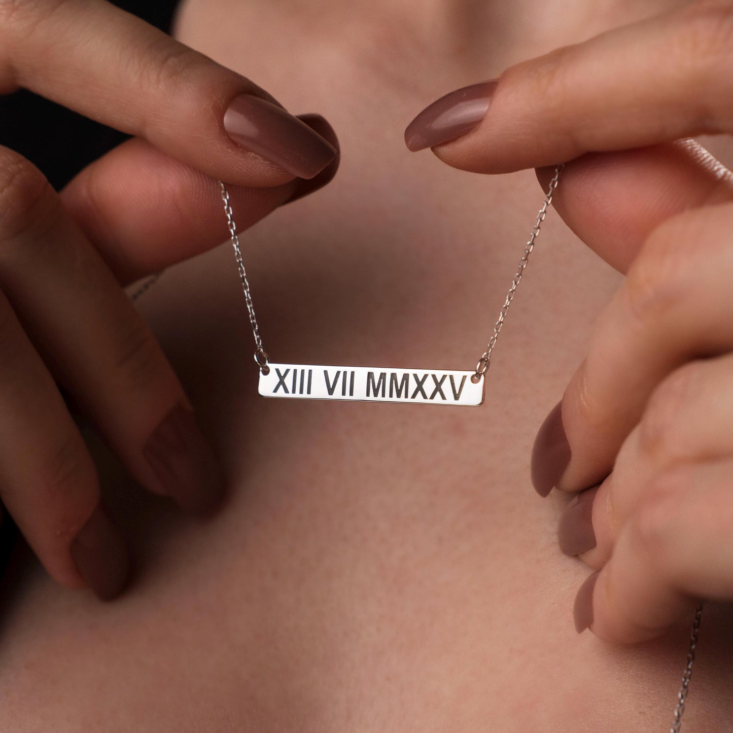 Timeless Elegance: Roman Numeral Date Necklace in 925 Silver - Personalized Gift for Him or Her